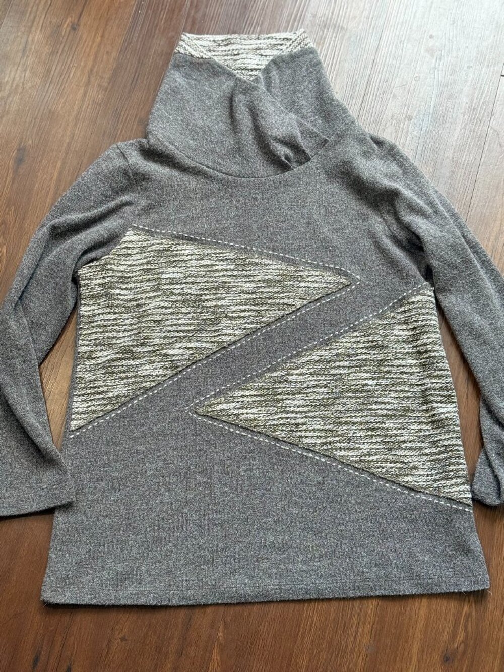 Terra Cowl Neck Tunic Sweater M Gray Boho Lagenlook Cozy Chic Top 3828